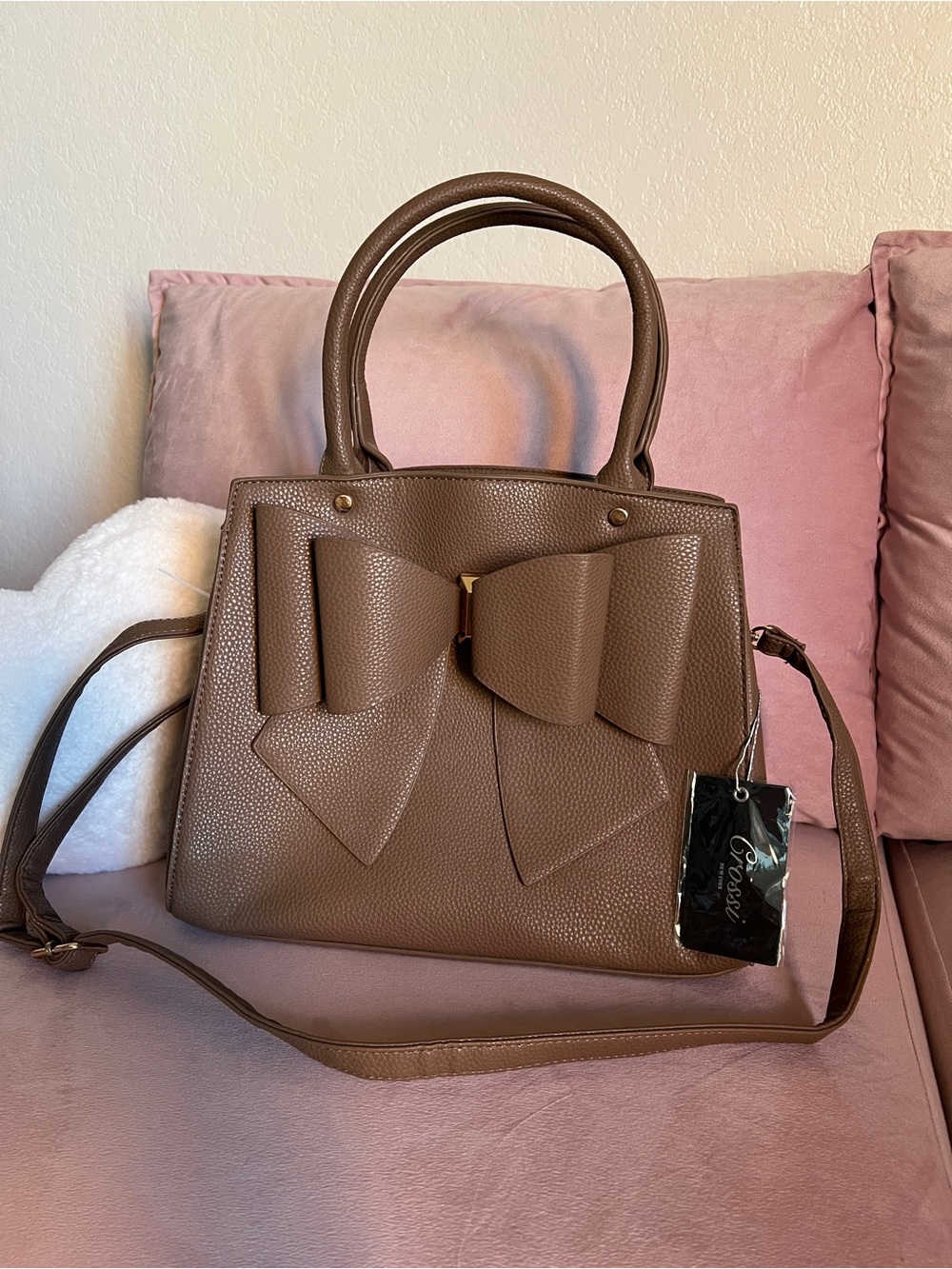 NWT Brown Bow Accent Tote Handbag